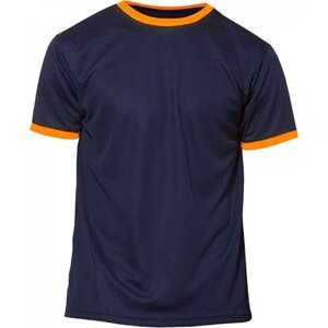 Nath Funkční dětské tričko na sport s kontrastními lemy 100% polyester Barva: modrá námořní - oranžová fluorescentní, Velikost: 7/8 let NH160K