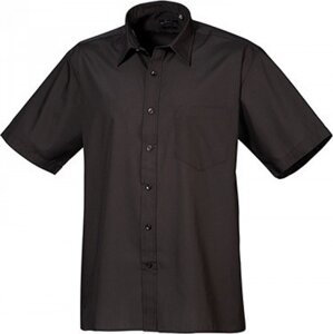 Pánská popelínová pracovní košile Premier Workwear s krátkým rukávem Barva: Černá, Velikost: 37 (14H) PW202
