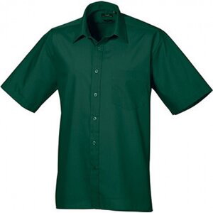 Pánská popelínová pracovní košile Premier Workwear s krátkým rukávem Barva: Zelená lahvová, Velikost: 48 (19) PW202