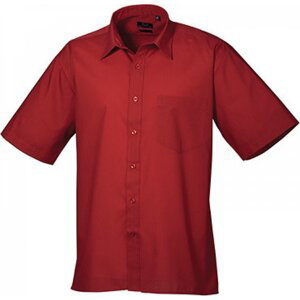 Pánská popelínová pracovní košile Premier Workwear s krátkým rukávem Barva: Červená vínová, Velikost: 37 (14H) PW202