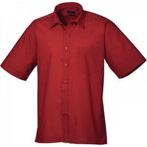 Pánská popelínová pracovní košile Premier Workwear s krátkým rukávem Barva: Červená vínová, Velikost: 47 (18H) PW202