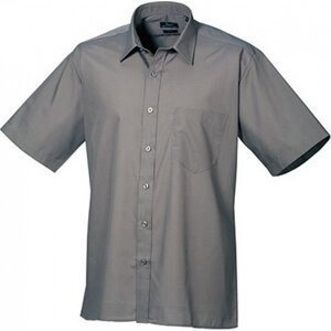 Pánská popelínová pracovní košile Premier Workwear s krátkým rukávem Barva: šedá tmavá, Velikost: 48 (19) PW202