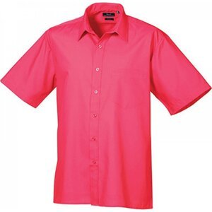 Pánská popelínová pracovní košile Premier Workwear s krátkým rukávem Barva: růžová sytá, Velikost: 42 (16H) PW202