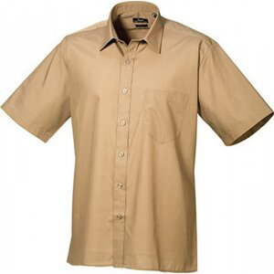 Pánská popelínová pracovní košile Premier Workwear s krátkým rukávem Barva: Khaki, Velikost: 37 (14H) PW202
