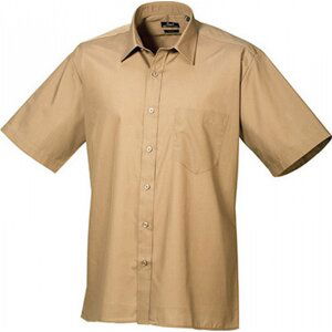 Pánská popelínová pracovní košile Premier Workwear s krátkým rukávem Barva: Khaki, Velikost: 44,5 (17H) PW202