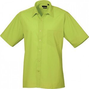 Pánská popelínová pracovní košile Premier Workwear s krátkým rukávem Barva: Limetková světlá, Velikost: 46 (18) PW202