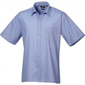 Pánská popelínová pracovní košile Premier Workwear s krátkým rukávem Barva: Modrá střední, Velikost: 37 (14H) PW202