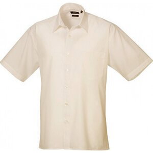 Pánská popelínová pracovní košile Premier Workwear s krátkým rukávem Barva: Přírodní, Velikost: 44,5 (17H) PW202