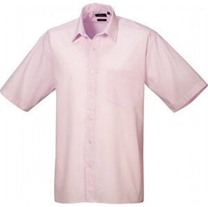 Pánská popelínová pracovní košile Premier Workwear s krátkým rukávem Barva: Růžová, Velikost: 38 (15) PW202