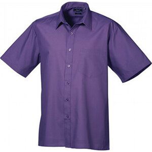 Pánská popelínová pracovní košile Premier Workwear s krátkým rukávem Barva: Fialová, Velikost: 42 (16H) PW202