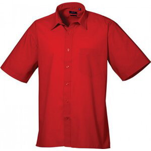Pánská popelínová pracovní košile Premier Workwear s krátkým rukávem Barva: Červená, Velikost: 37 (14H) PW202
