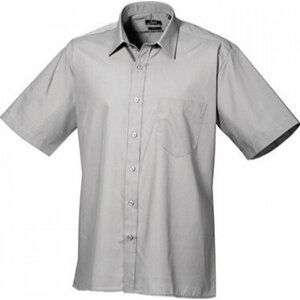 Pánská popelínová pracovní košile Premier Workwear s krátkým rukávem Barva: stříbrná, Velikost: 38 (15) PW202