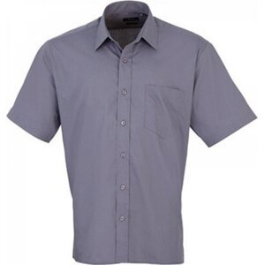 Pánská popelínová pracovní košile Premier Workwear s krátkým rukávem Barva: Modrá ocelová, Velikost: 38 (15) PW202
