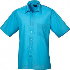 Pánská popelínová pracovní košile Premier Workwear s krátkým rukávem Barva: modrá tyrkysová, Velikost: 38 (15) PW202