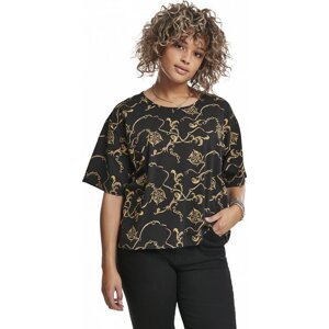 Luxusní oversize crop top tričko Urban Classics se zlatým vzorem Barva: zlatý vzor, Velikost: XL