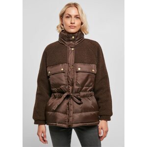 Urban Classics Dámská zimní Puffer bunda s kožíškem a velkými kapsami Barva: Hnědá, Velikost: XL