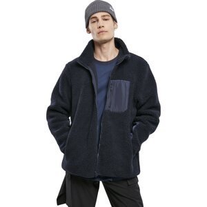 Urban Classics Pánská chlupatá bunda Sherpa se stojáčkem a přední kapsičkou Barva: modrá námořní, Velikost: XL