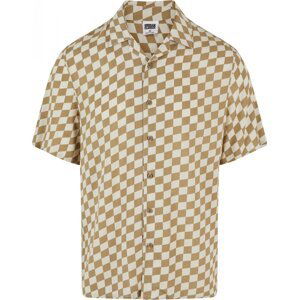 Letní plážová pánská košile z lehké viskózy Urban Classics Barva: khakicheck, Velikost: 3XL