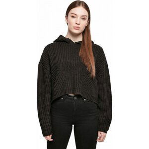 Krátký pletený oversize svetr do pasu a s kapucí Urban Classics Barva: Černá, Velikost: XXL