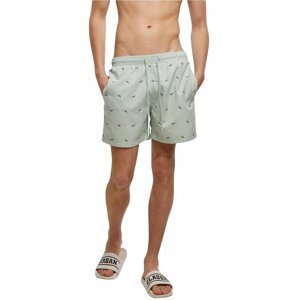 Šmrncovní pánské plavky šortky s vyšíváním Urban Classics Barva: frotmint/vintageblue, Velikost: XXL