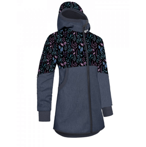 UNUO Dívčí softshellový kabát s fleecem STREET, žíhaná tmavě modrá, lístečky Velikost: 116 - 122