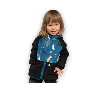 Vyrobeniny Dětská softshell bunda s fleecem - modrá se zvířátky Velikost: 110 - 116