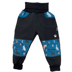 Vyrobeniny Dětské softshellové kalhoty s fleecem - modré se zvířátky Velikost: 110 - 116