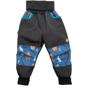 Vyrobeniny Dětské softshellové kalhoty bez zateplení - modré se zvířátky Velikost: 86 - 92