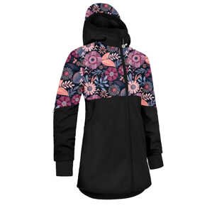 UNUO Dívčí softshellový kabát s fleecem STREET, černá, kouzelné květiny Velikost: 104 - 110