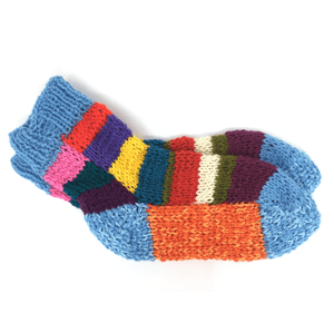 Ponožky od Magdy Ručně pletené veselé ponožky vel. 35-38 Barva: sv.modrá-oranžová