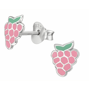 Detské strieborné puzetové náušnice - kôstky Raspberry