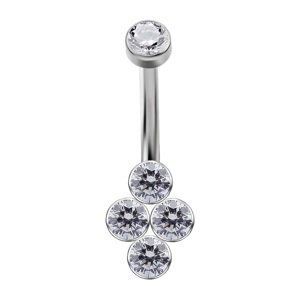 Titánový piercing do pupku s vnútorným závitom s čírymi Swarovski ® zirkónmi č.2