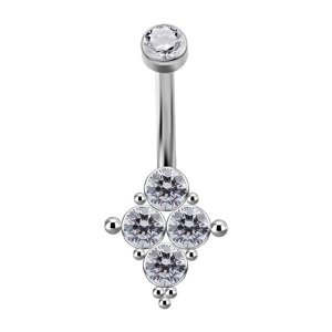 Titánový piercing do pupku s vnútorným závitom s čírymi Swarovski ® zirkónmi č.3