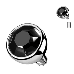 Titánová gulička so zirkónom pre šperky s vnútorným závitom Farba: čierna, Velikost koncovky: 3 mm, Veľkosť: 1,2 mm