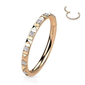 Oceľový segment s otváraním pyramídy s kryštálmi Délka / Průměr: 10 mm, Farba: Rosegold / číra