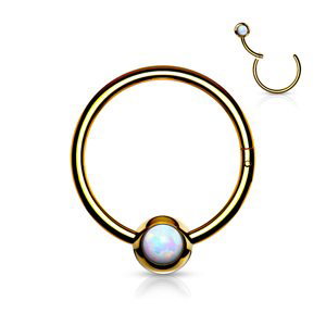 Oceľový krúžok s otváraním a opálovým stredom Lione Varianta: Farba: Gold/Opal White, Dĺžka: 8, Hrúbka mm: 1.2