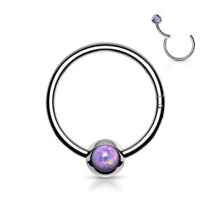 Oceľový krúžok s otváraním a opálovým stredom Lione Varianta: Farba: Steel/Opal Purple, Dĺžka: 8, Hrúbka mm: 1.2