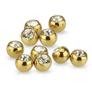 Farebná oceľová guľôčka s čírym kamienkom Farba: zlatá, Veľkosť piercingu: 1,2 mm x 3 mm