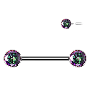 Titánový piercing do bradavky s vnútorným závitom a zirkónmi Amelia Délka / Průměr: 16 mm, Farba: Vitrážové - stredná, Velikost koncovky: 6 mm