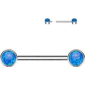 Titánová činka do bradavky s opálovými kamienkami Joanne Délka / Průměr: 12 mm, Farba: Opálové modrá, Velikost koncovky: 5 mm