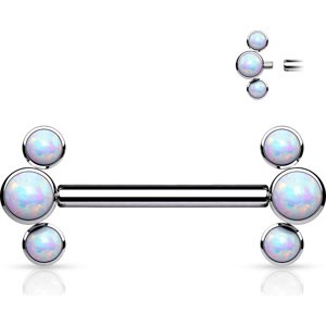 Titánový piercing do bradaviek s tromi opálovými kamienkami s vnútorným závitom Patricia Farba: Opálové biela