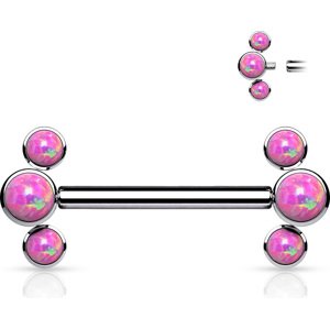 Titánový piercing do bradaviek s tromi opálovými kamienkami s vnútorným závitom Patricia Farba: Opálové ružová
