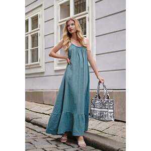 Světle tyrkysové bavlněné dlouhé šaty Marina