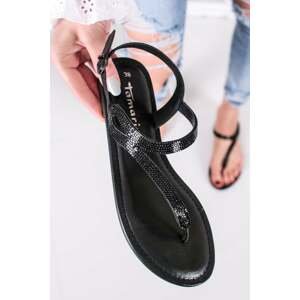 Černé kožené nízké sandály 1-28131