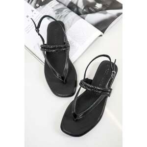 Černé kožené nízké sandály 1-28115