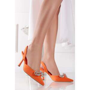 Oranžové slingback lodičky s ozdobnými kamínky Audrey