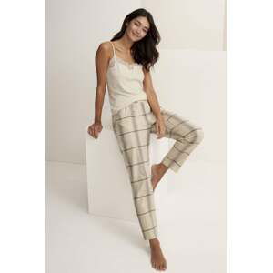 Světle béžové vzorované pyžamové kalhoty Mix & Match TAPERED TROUSER FLANNEL X