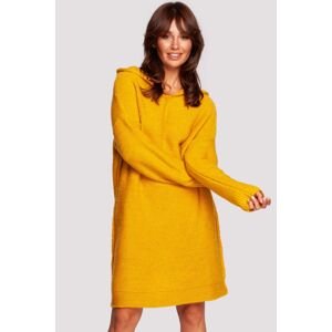 Žluté svetrové šaty s kapucí BK089