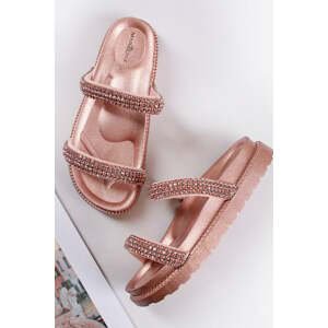 Růžovozlaté nízké pantofle s kamínky Mirthe