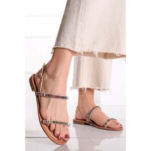 Béžové nízké sandály s barevnými kamínky Norah